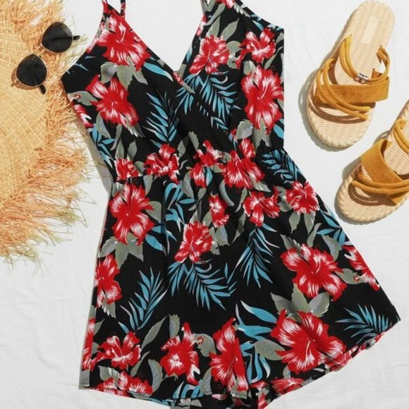 Tops - Black Tropical Cami Romper in M and L